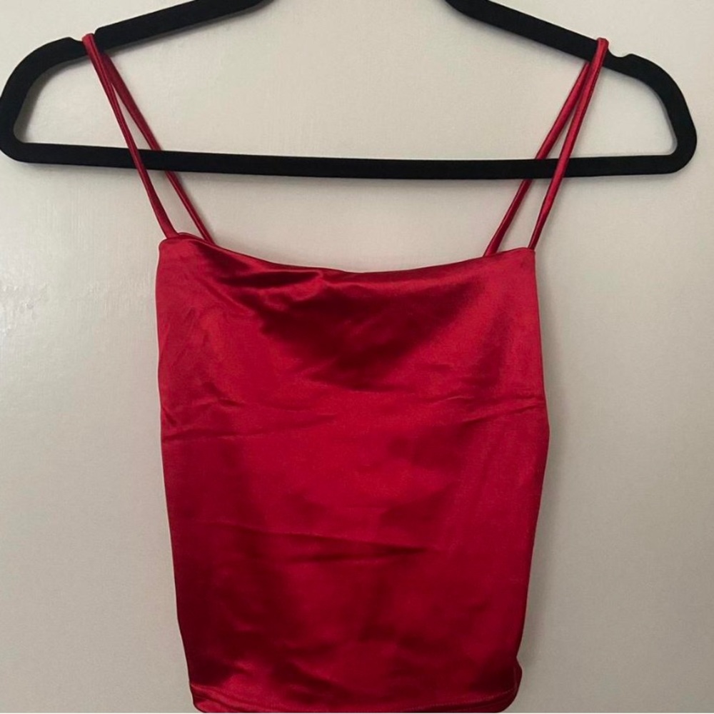 red satin tank top